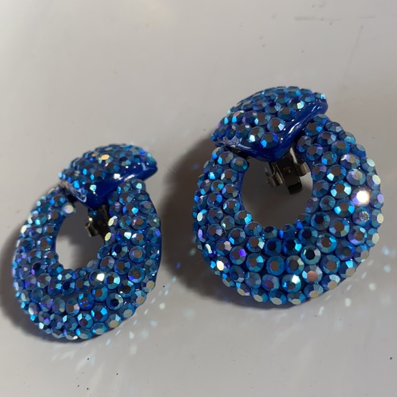 Amazing Vintage Swarovski Blue/Ab Crystal Earring Dome - NEW - Picture 4 of 14